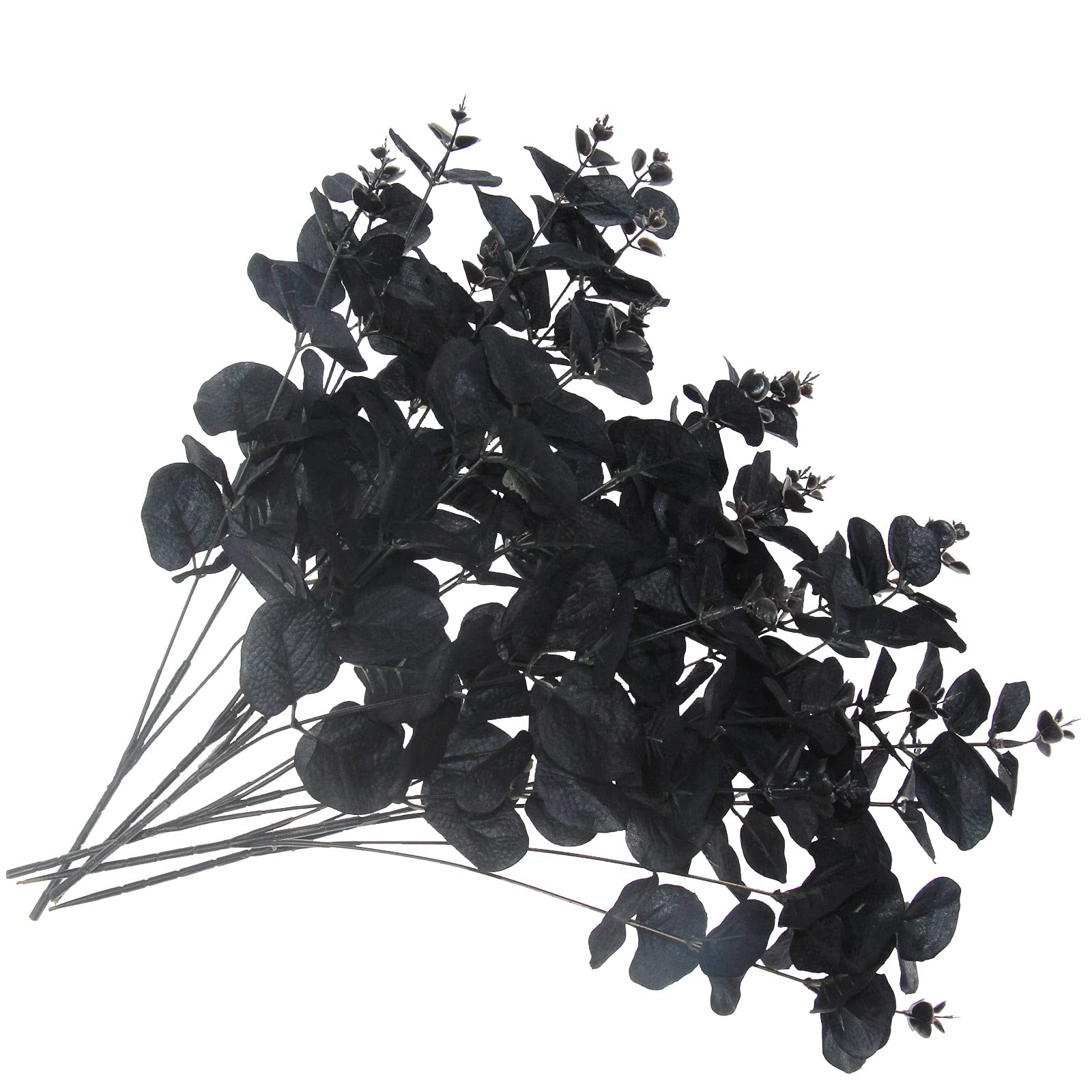 Tinsow 10 Pcs Black Artificial Eucalyptus Branches Stems Faux Eucalyptuses Real Touch Leaf Gathic Theme Party Bouquet Centerpiec
