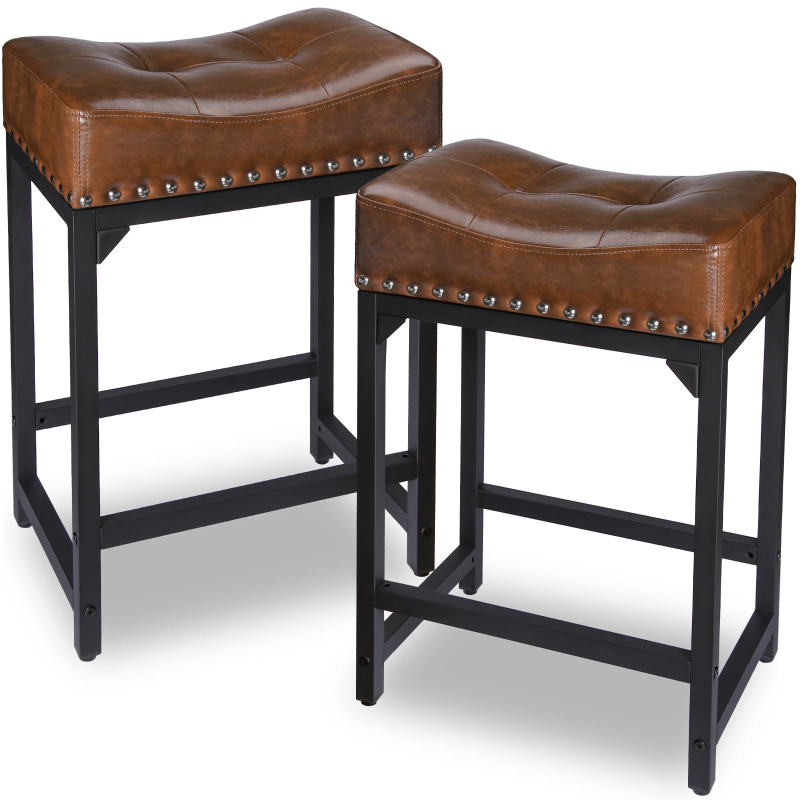 Bar Stools Set of 2, Counter Height Bar Stools for Kitchen Counter, 24 Inch Saddle Barstools Kitchen Stools, Counter Height Stoo
