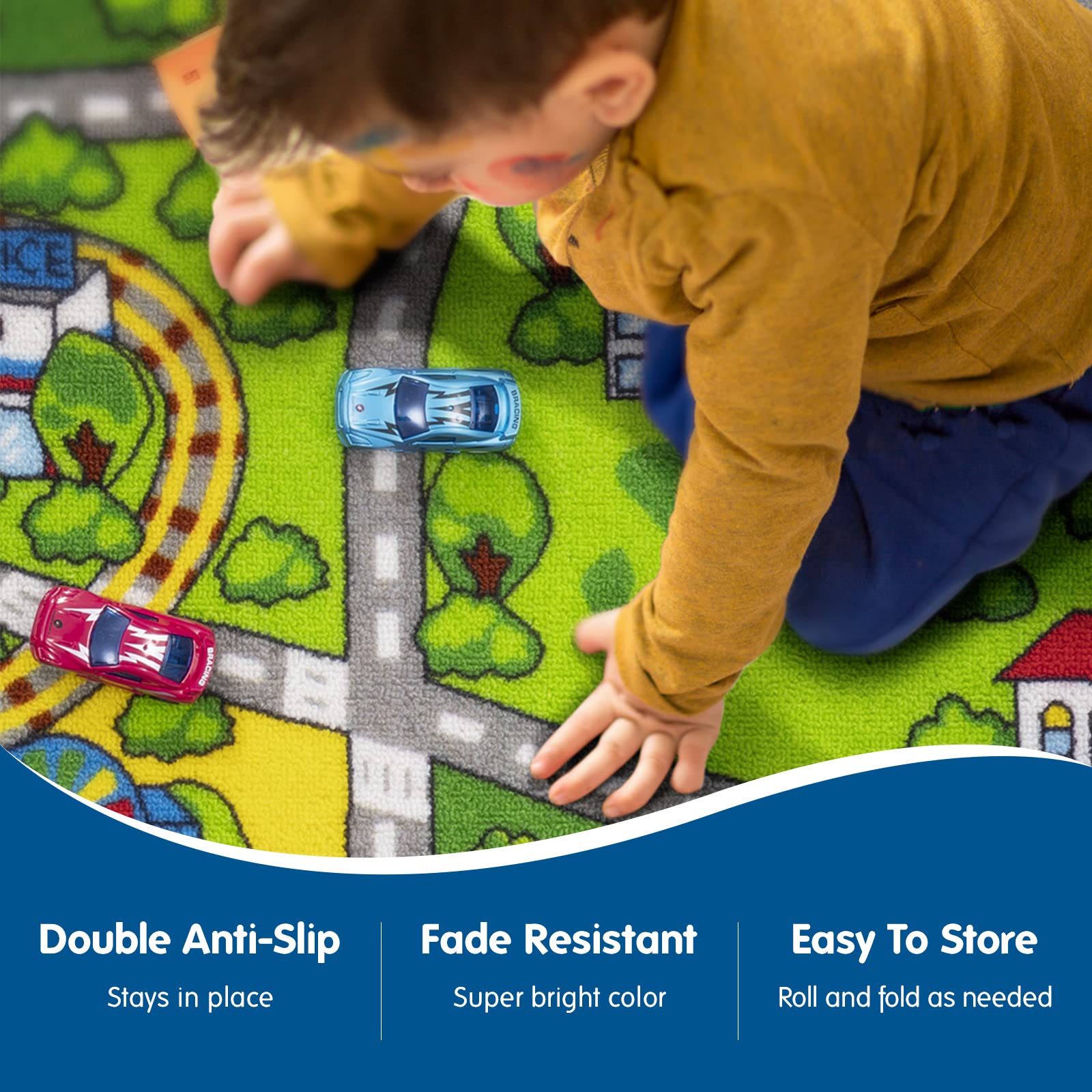 Boooूom Jackson Play Mat Rug, Train Track Car Mat, Polyester, Green, 60"x32"