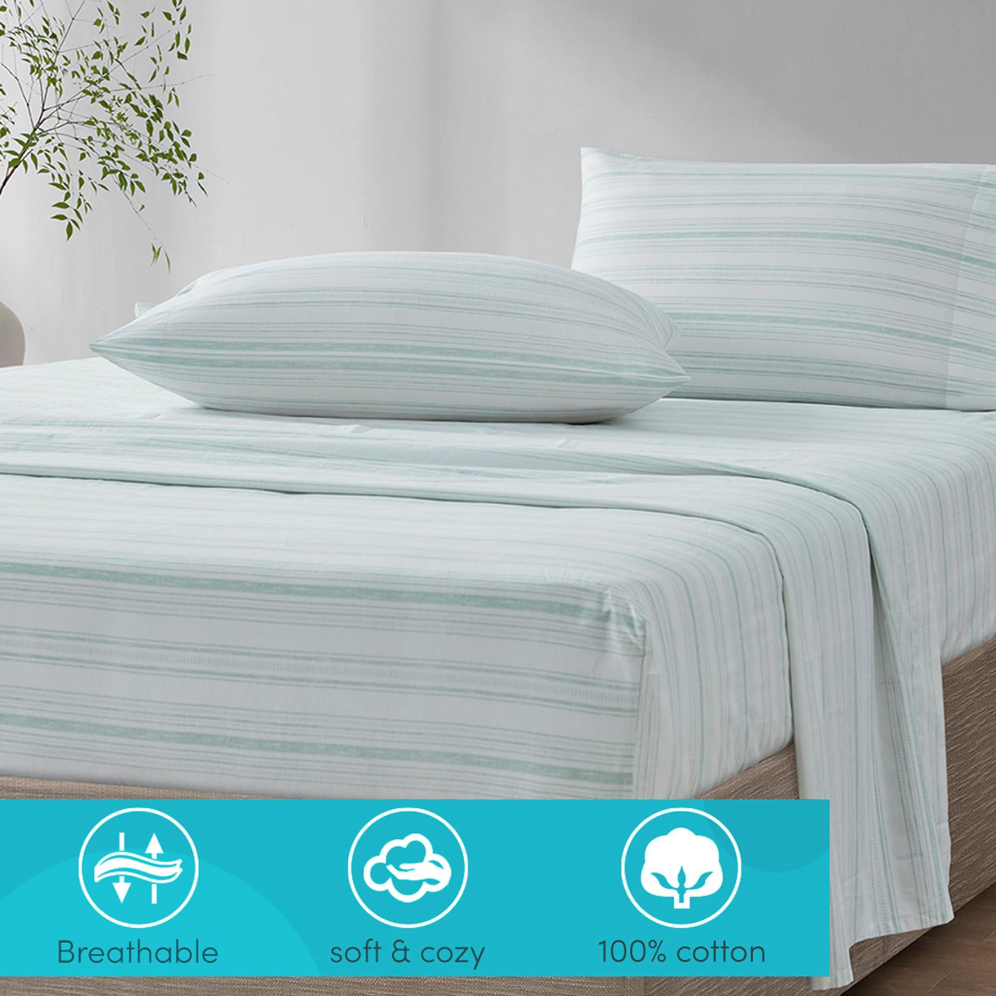 Comfort Spaces 100% Cotton Sheet Set Breathable, Lightweight, Soft With 14' Elastic Pocket Fits Up To 16' Mattress, All Season Cozy Bedding, Matching Pillow Case, King Good Vibes 4 Piece