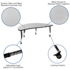 Flash Furniture Emmy Mobile 86" Oval Wave Flexible Laminate Activity Table Set with 12" Student Stack Chairs, Grey/Black