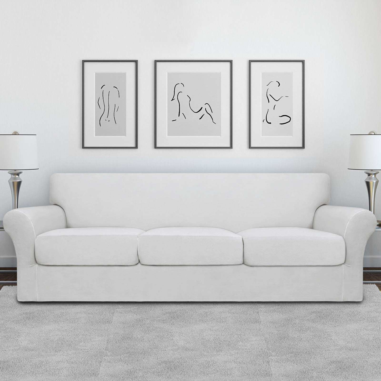 Easy-Going Couch Cover - 4 Pieces Oversized Stretch Sofa Slipcover, Washable, X-Large, Snow White, Protector for Pets & Kids
