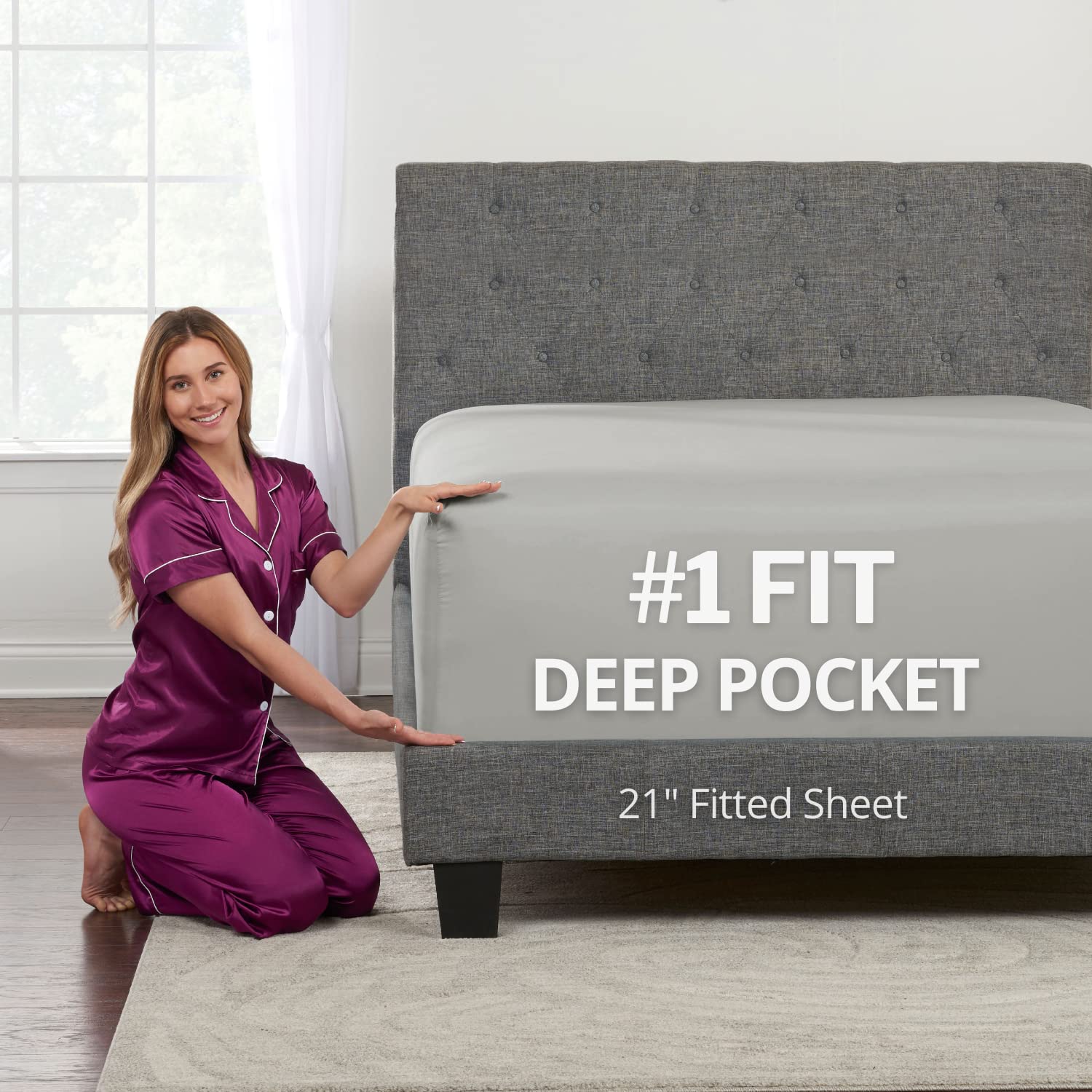 King Fitted Sheet Deep Pocket - Extra Deep Pocket Fitted Sheet King Size 17    - 21    Inch + Fitted Bed Sheets Only - King Size