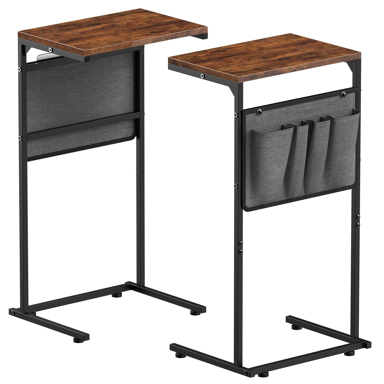 Vantic C Shaped End Table Set Of 2, Small Couch Side Table With Storage Bag, Sturdy Slide Under Sofa Table With Metal Frame For