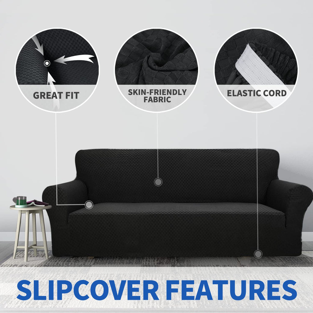 Znsayotx 1 Piece Jacquard Couch Covers For 2 Cushion Couch High Stretch Loveseat Slipcover For Pets Dogs Anti Slip Love Seat Sofa Slipcover Furniture Protector (Loveseat, Black)