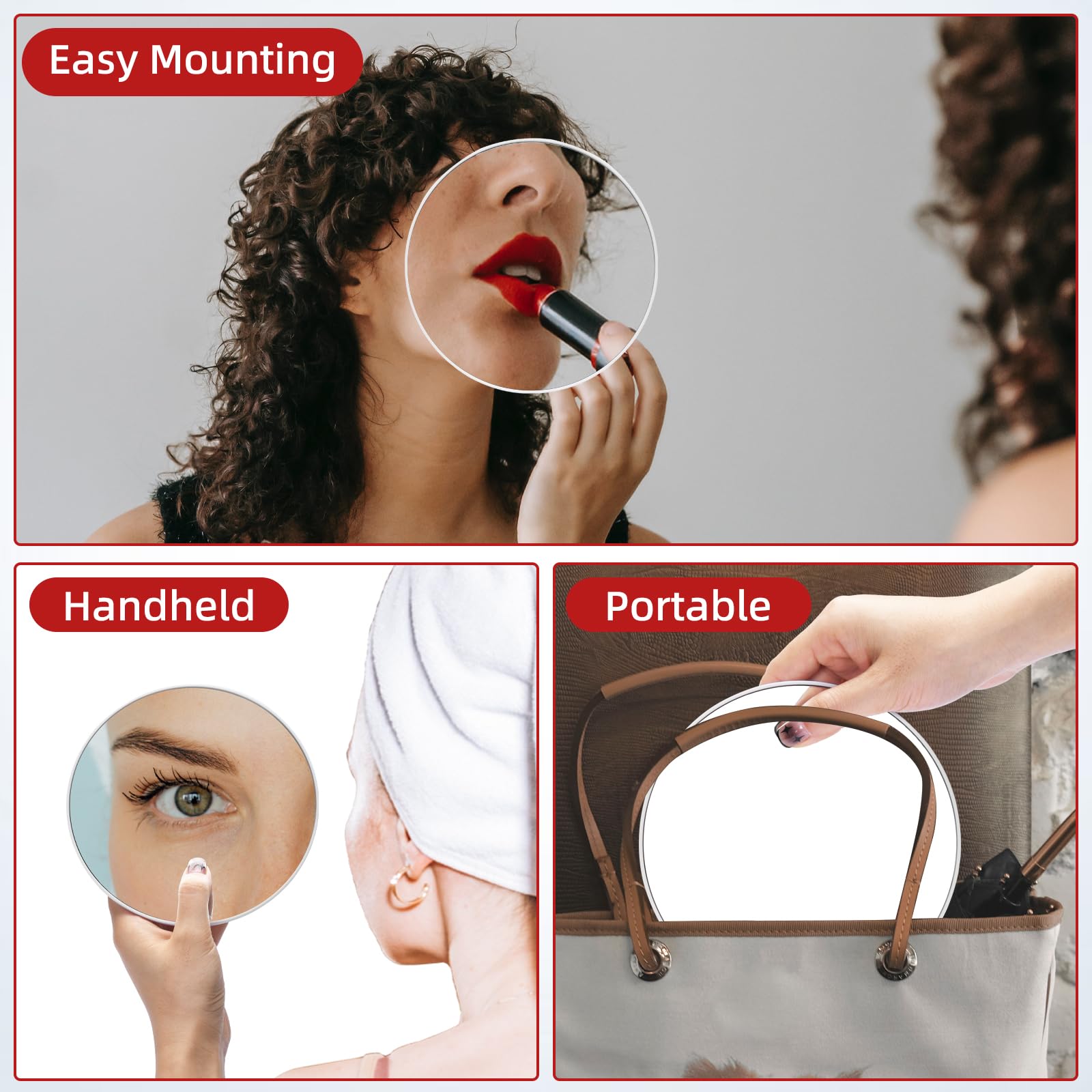 10X Magnifying Mirror, 10X Travel Magnification Mirror With 3 Suction Cups, 6' Makeup Magnifying Mirror, Portable Handheld Cosm