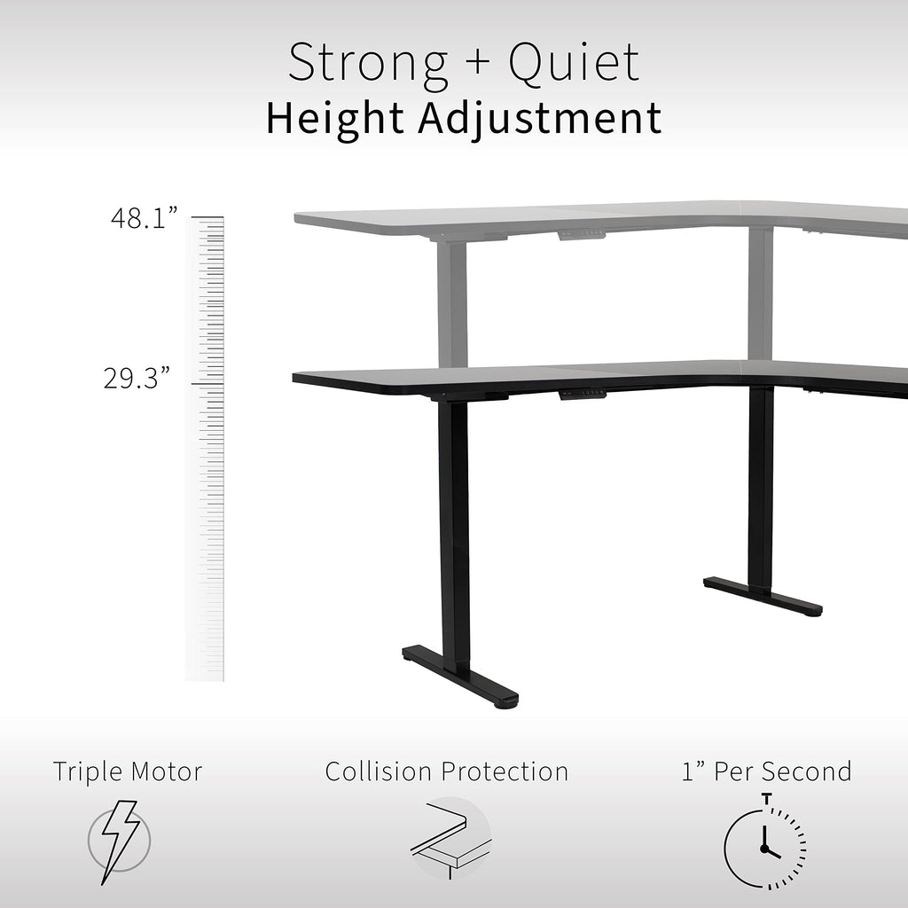 Vivo Electric Height Adjustable 71 X 71 Inch Curved Corner Stand Up Desk, Dark Walnut Table Top, Black Frame, Memory Controller, L-Shaped Workstation, E3C Series, Desk-Kit-E3Cbd