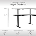 Vivo Electric Height Adjustable 71 X 71 Inch Curved Corner Stand Up Desk, Dark Walnut Table Top, Black Frame, Memory Controller, L-Shaped Workstation, E3C Series, Desk-Kit-E3Cbd
