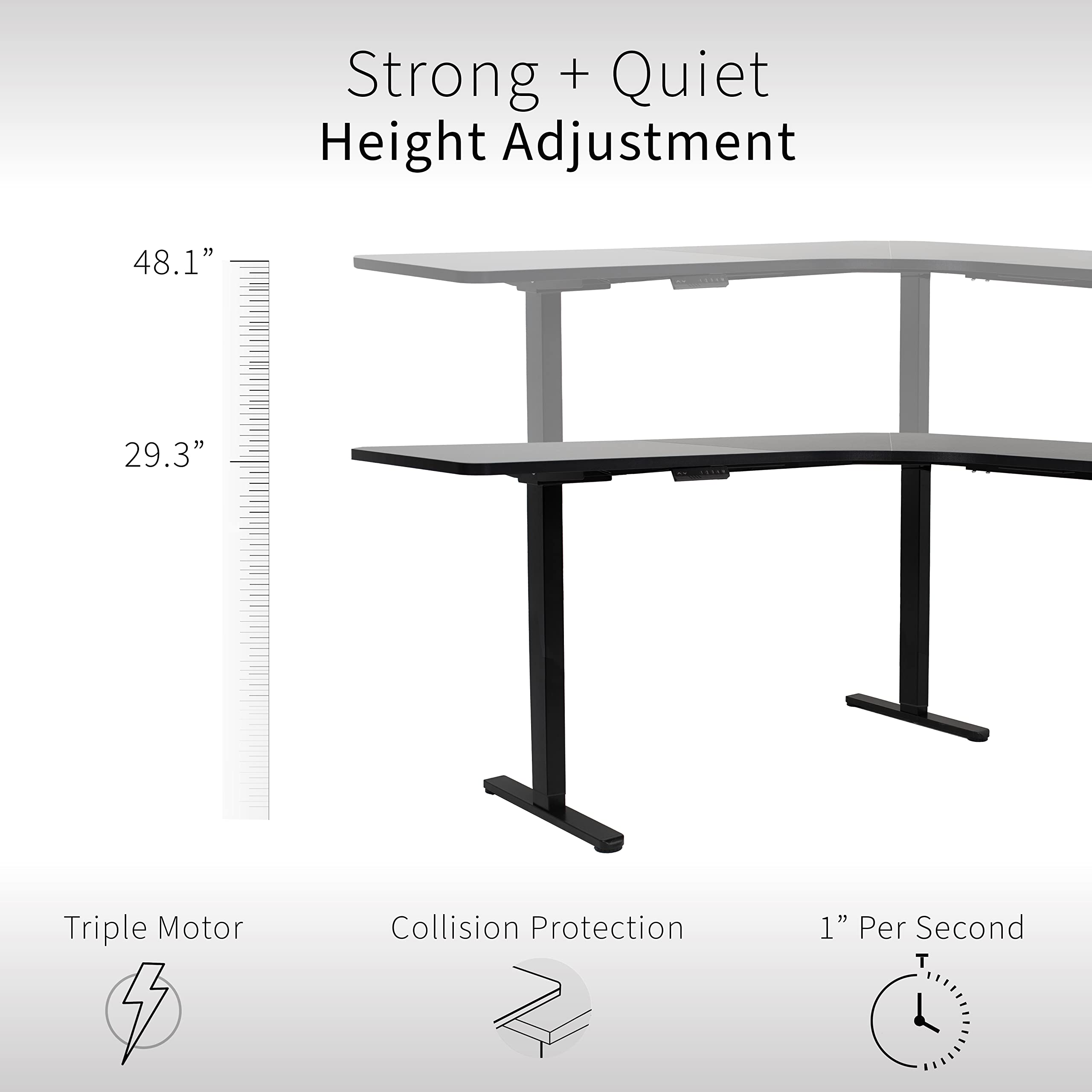 Vivo Electric Height Adjustable 71 X 71 Inch Curved Corner Stand Up Desk, Dark Walnut Table Top, Black Frame, Memory Controller, L-Shaped Workstation, E3C Series, Desk-Kit-E3Cbd