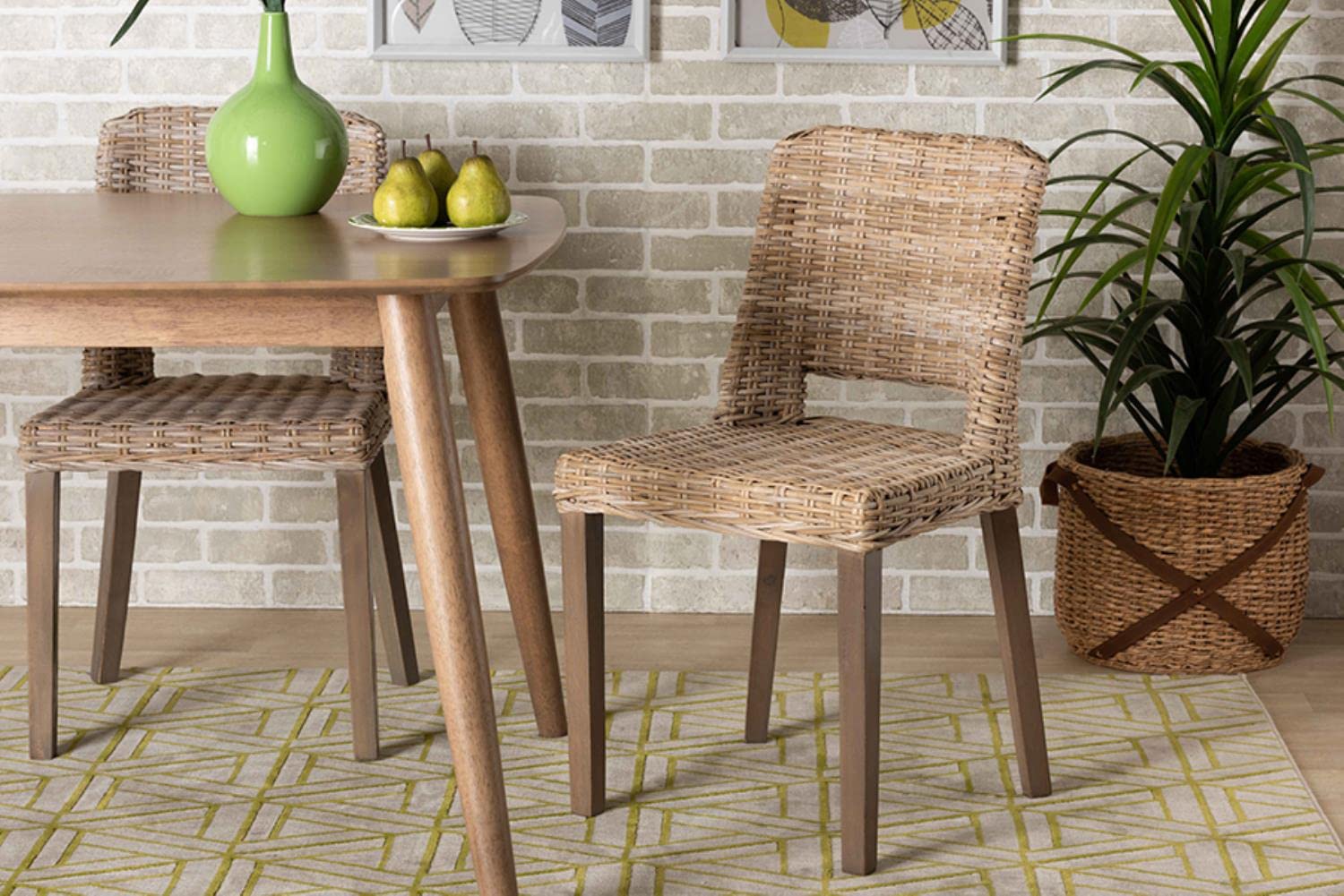 Baxton Studio Bohemian 2-Piece Dining Chair Set in Greywashed and Brown Finish