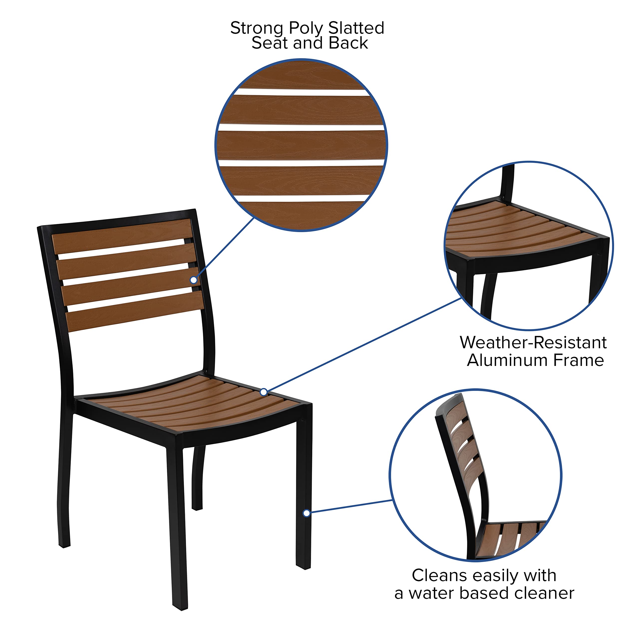 Flash Furniture Outdoor Patio Bistro Dining Table Set With 4 Chairs And Faux Teak Poly Slats