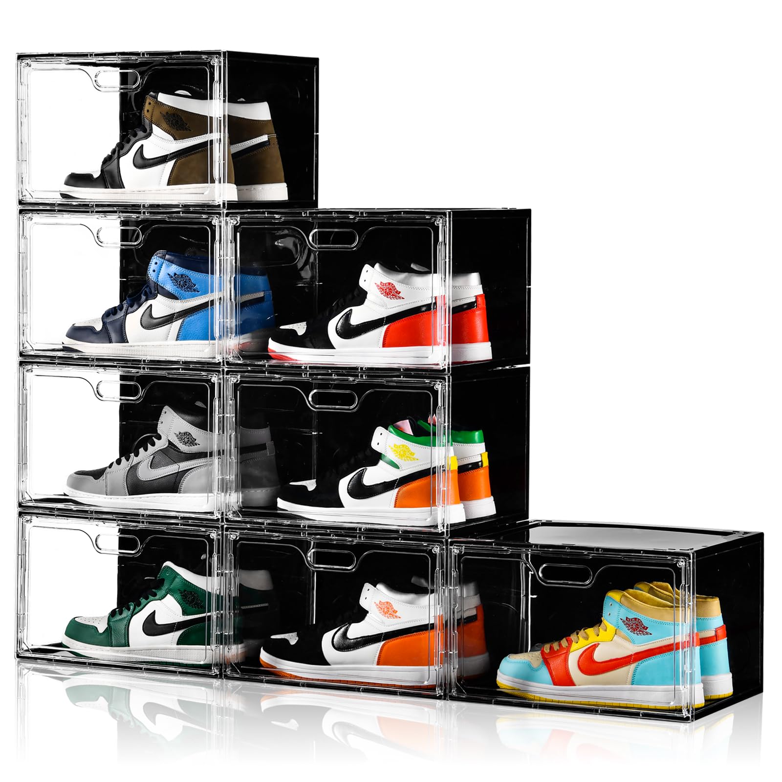Amllas New 8 Pack Shoe Boxes Stackable, Large Shoe Storage Organizer With Lids,Drop Side Shoe Containers For Entryway,Sneaker Storage Fit Up To Us Size 13 For Men/Women(13’’X 10.6”X 8.3”)