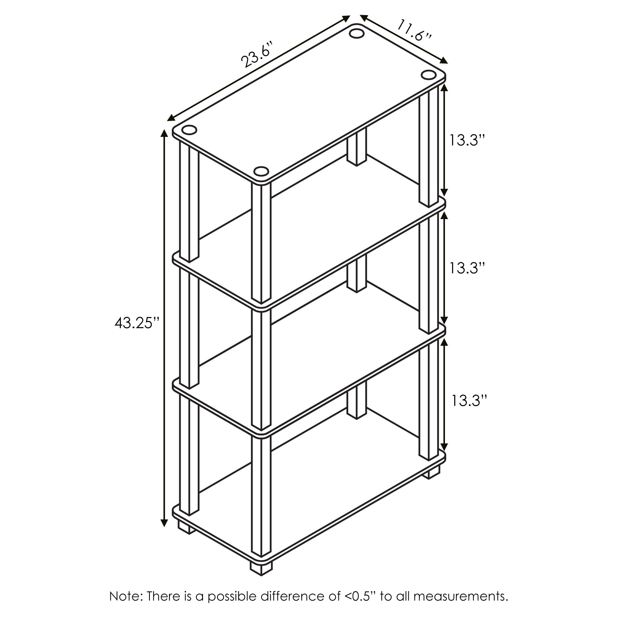 Furinno Turn-N-Tube 4-Tier Multipurpose Shelf Display Rack, Square Tube, Walnut/Brown