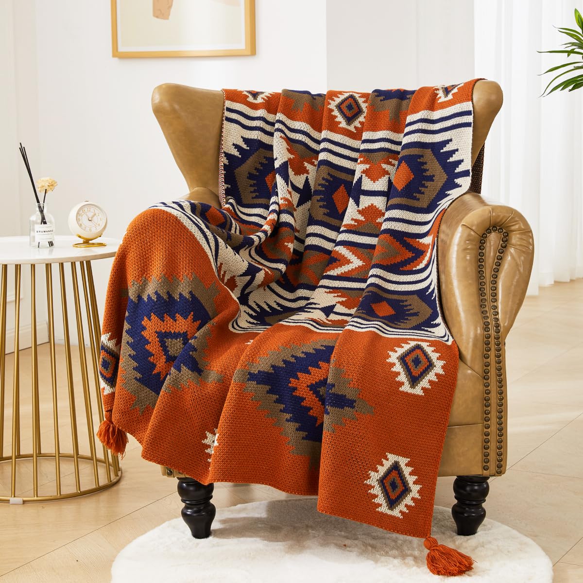 Chair Throw Blankets, Acrylic Knitted Southwest Tribal Bed Throws Couch Sofa Blanket, Native American Southwestern Soft Warm Thr