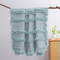 Ultra Soft Pre-Washed Warm Quilted Throw Blanket, Ruffle Fringed Blue Green Boho Decorative Throw, Stone Washed Chic Rustic Blan