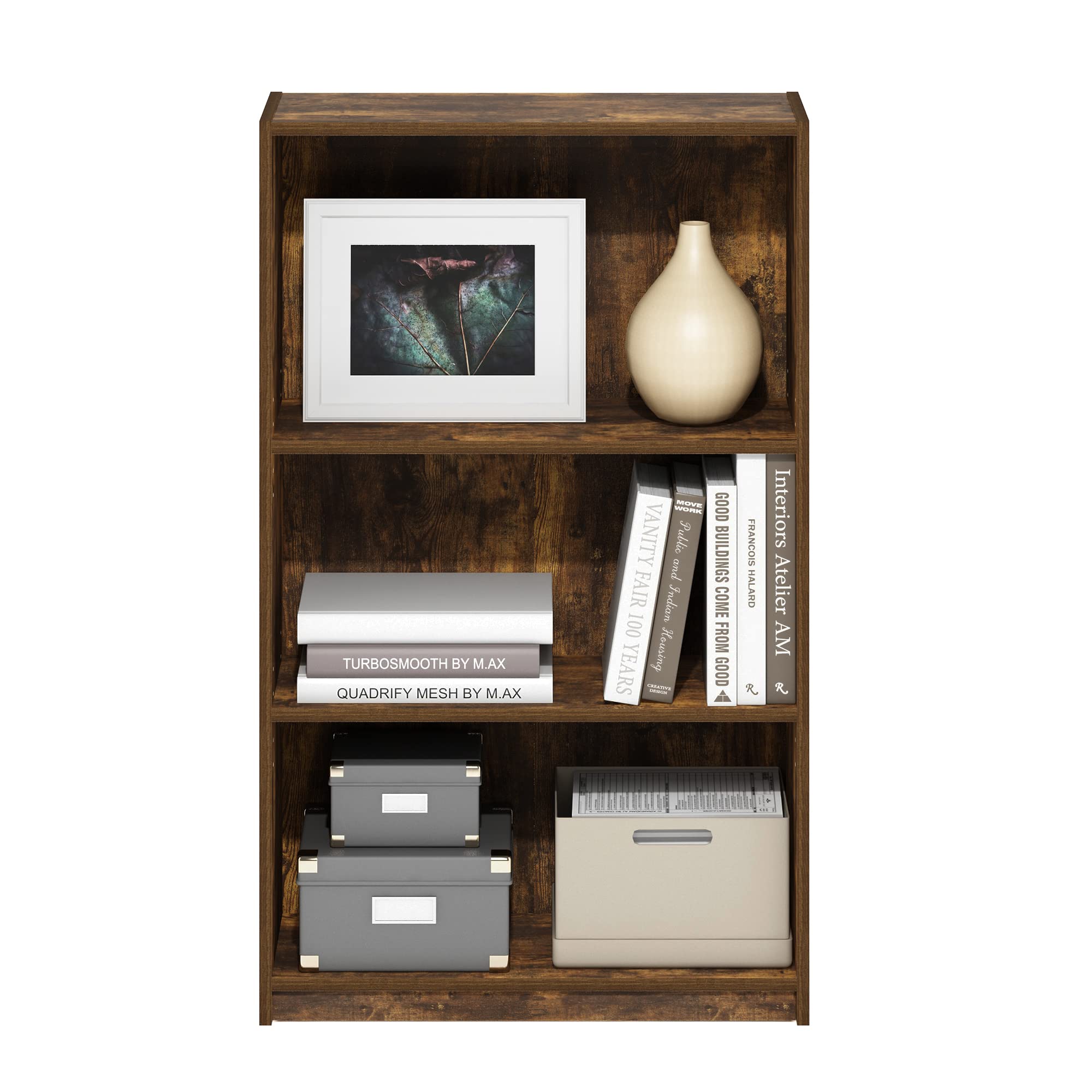 Furinno Jaya Simply Home Adjustable Shelf Bookcase, 3-Tier, Amber Pine