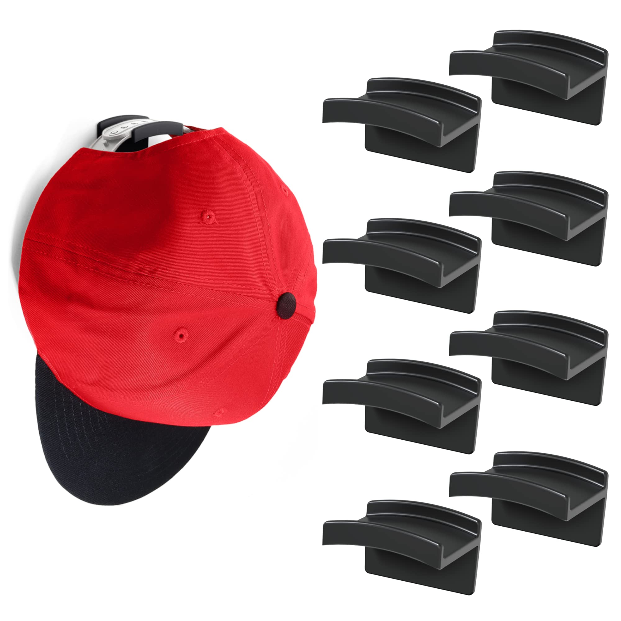 Modern JP Adhesive Hat Hooks for Wall (8-Pack) - Minimalist Hat Rack Design, No Drilling, Strong Hold Hat Hangers - USA Patented