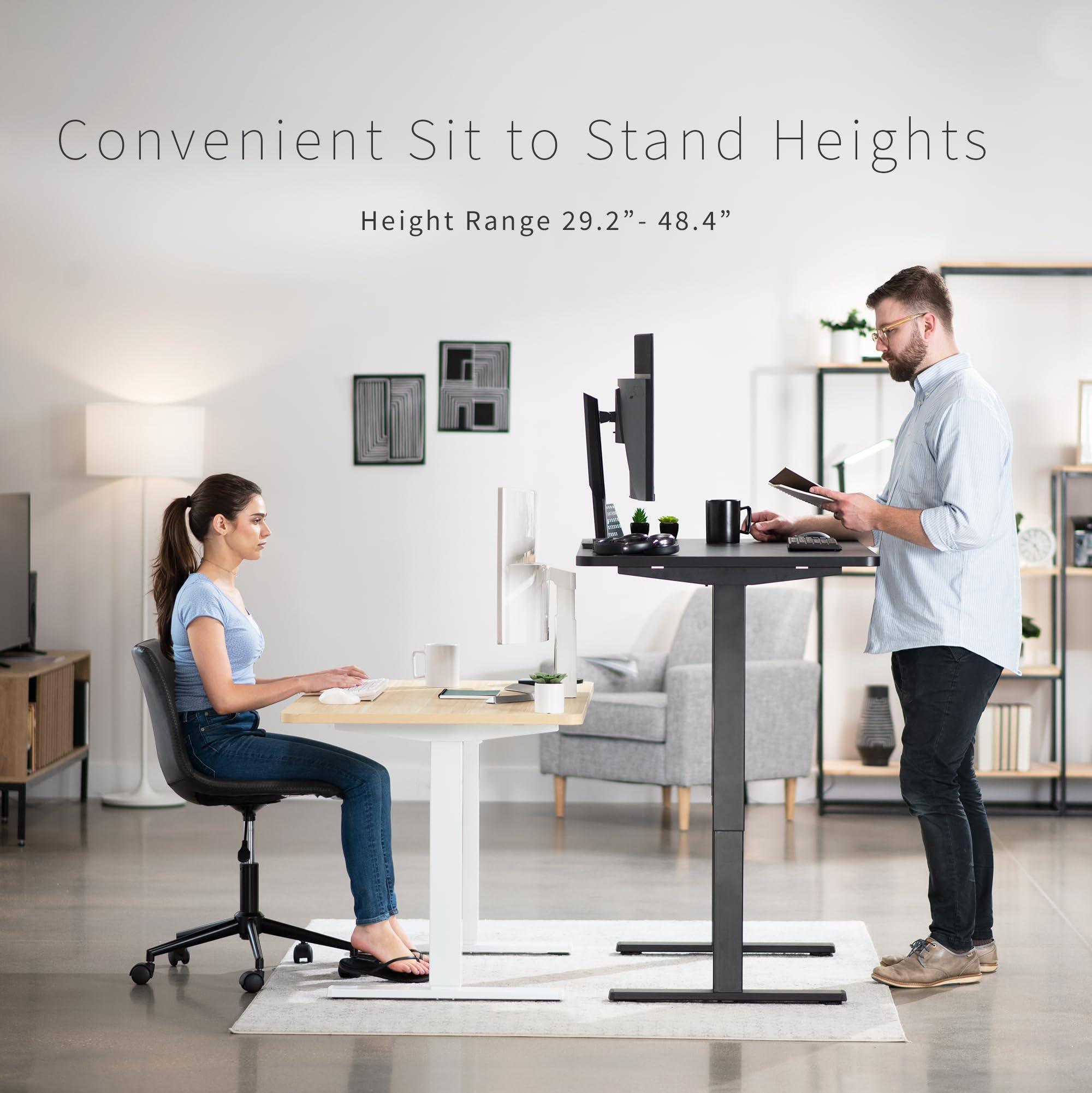 Vivo Electric 48 X 30 Inch Standing Desk Workstation, Memory Controller Height Adjustment, 1B Series, One-Piece Light Wood Top, White Frame, Desk-Kit-1W5C