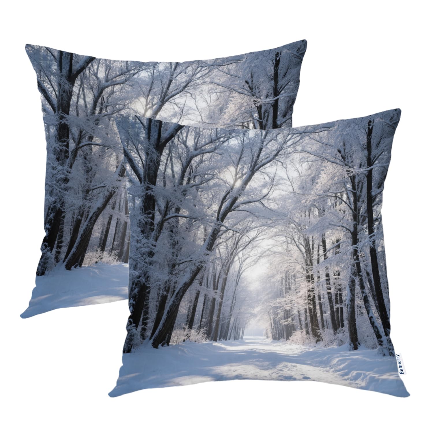 Batmerry Winter Pillow Covers 18x18 Inch Set of 2, Blue Snow Snowstorm in Park Winter Landscape Scene Double Sided Decorative Pi