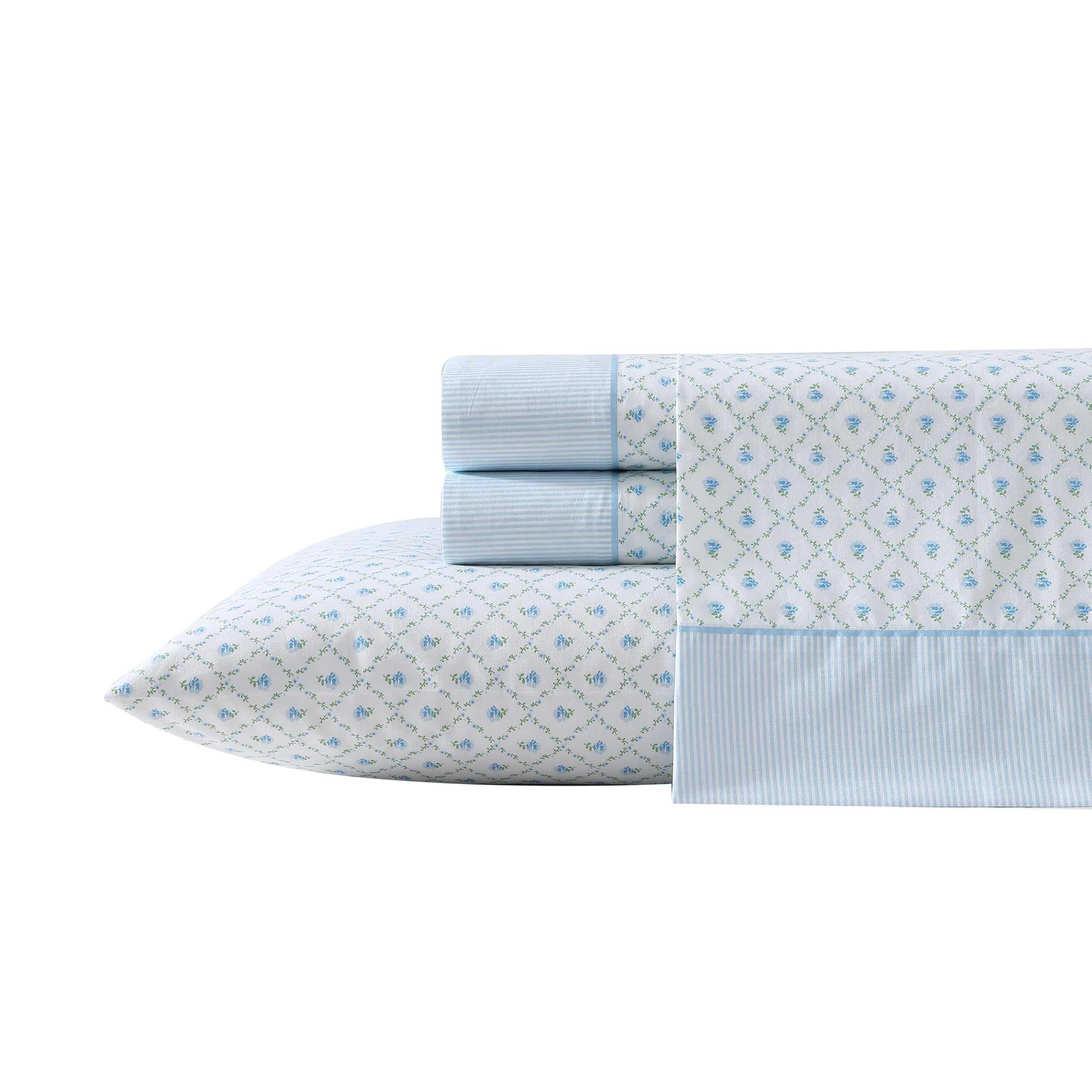 Laura Ashley - Sheet Set, Breathable Percale Cotton Bedding, 200 Thread Count, Deep Pocket, Chic Home Decor (Kate Blue, Twin)