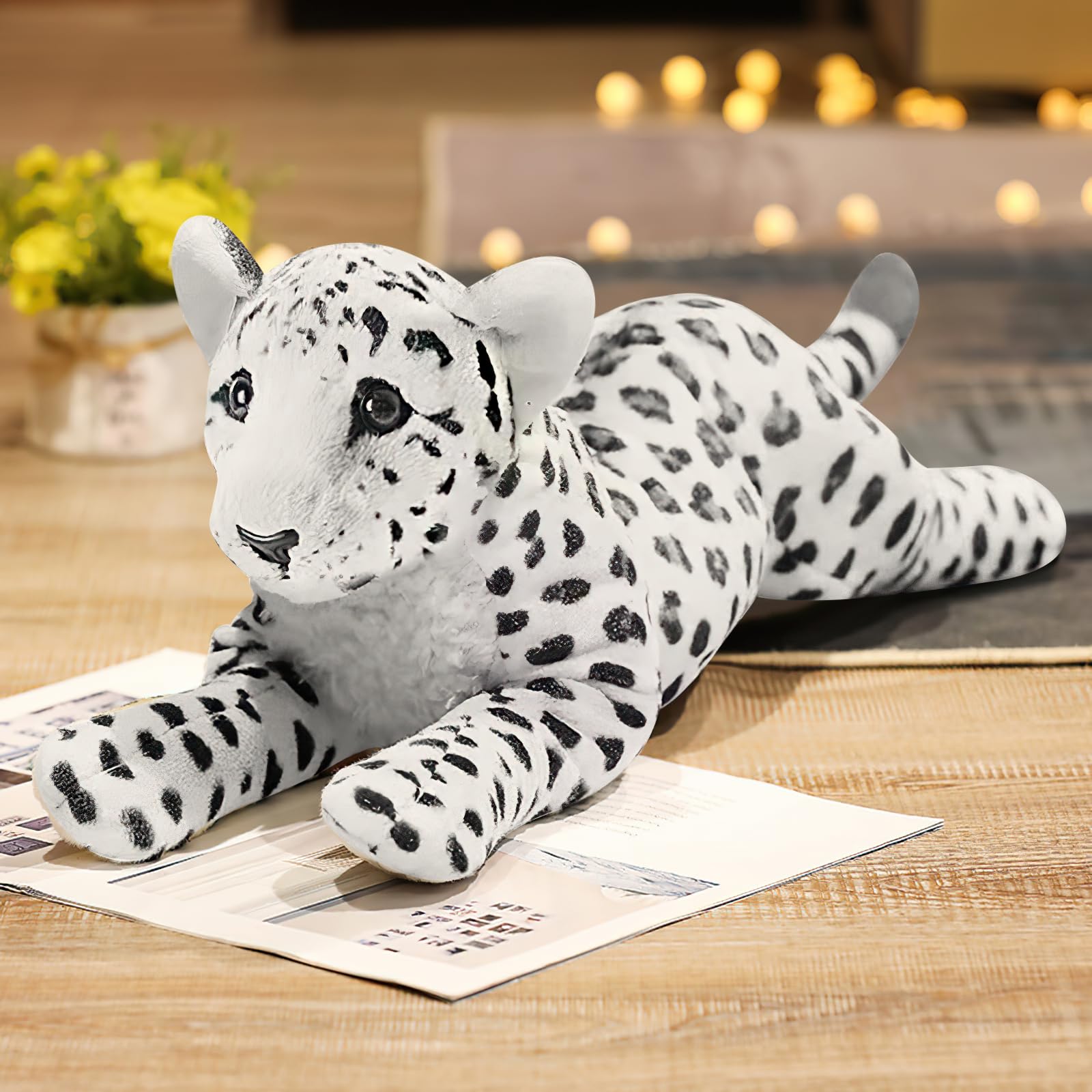 Gisqis Snow Leopard Stuffed Animals, 24' Stuffed Snow Leopard Plush White Leopard Plush Toys Pillow Soft Realistic Jungle Stuff