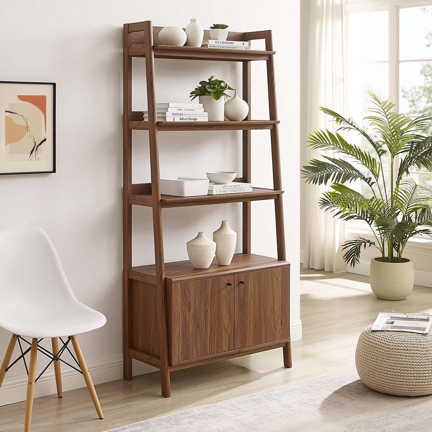 Modway 33&Quot; Bookshelf Display Case In Walnut