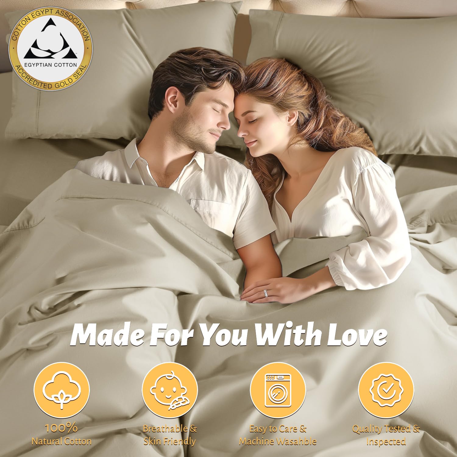 Shilucheng 100% Egyptian Cotton King Size Sheets Set - 1000 Thread Count,Luxury Cotton Bed Sheets,Breathable & Cooling Bedding And Pillow Cases, 16 Inch Deep Pocket - 4 Piece (Linen, King)