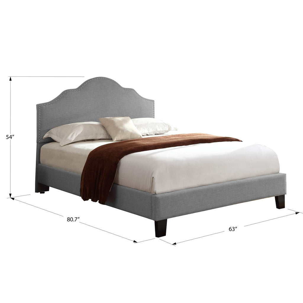 Wallace & Bay Kirby Upholstered Bed with Nailhead, Queen, Gray