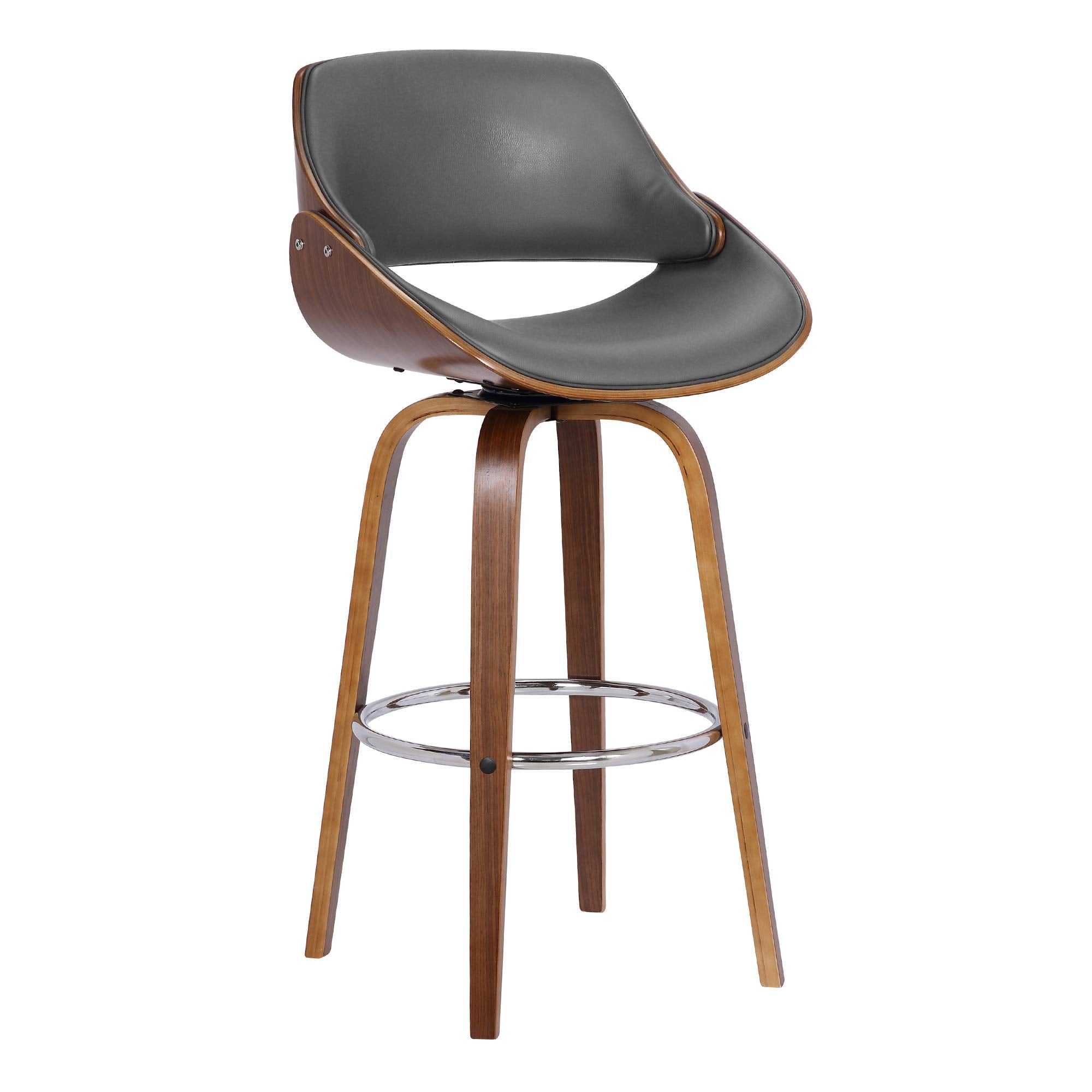 Mona Faux Leather Swivel Barstool, 26' Counter Height, Walnut And Gray