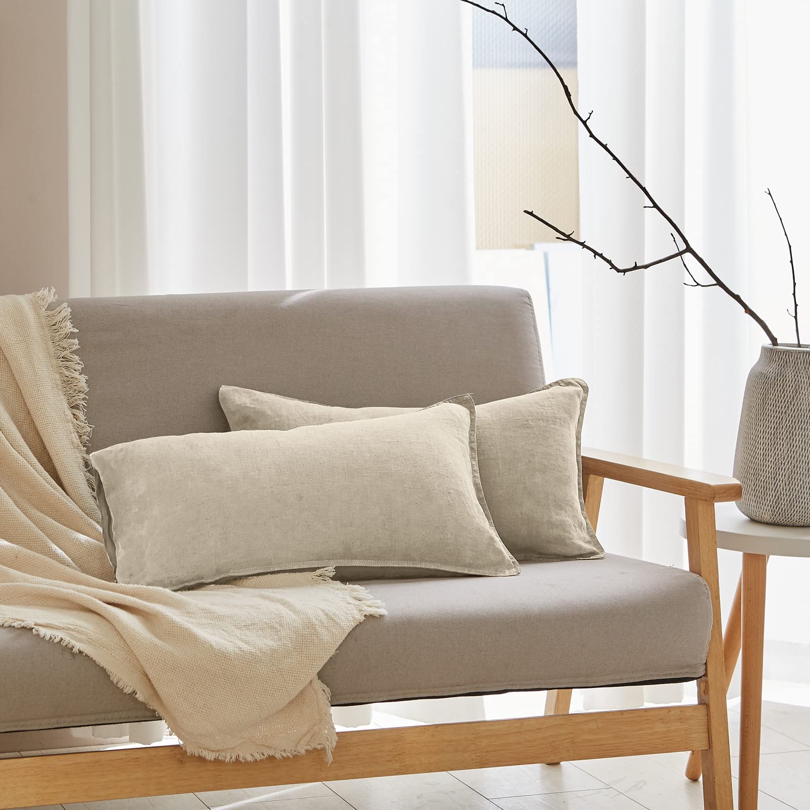 Simple&Opulence 100% Linen Lumbar Pillow Cover 12 X 20 Inches Set Of 2 Rectangular Decorative Throw Cushion Cover For Couch Sofa Bed Living Room Office Soft Breathable Farmhouse - Linen