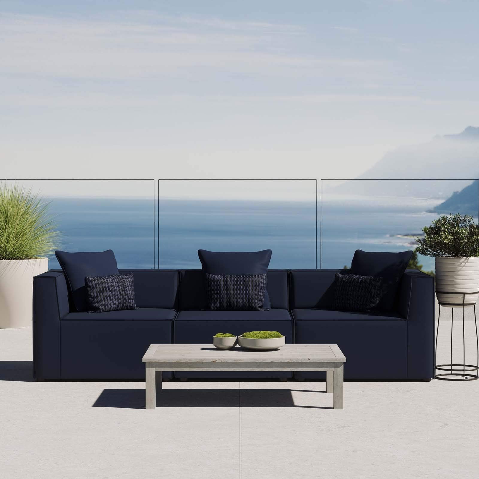 Modway Eei-4379-Nav Saybrook Outdoor Patio Upholstered 3-Piece Sectional Sofa, Navy