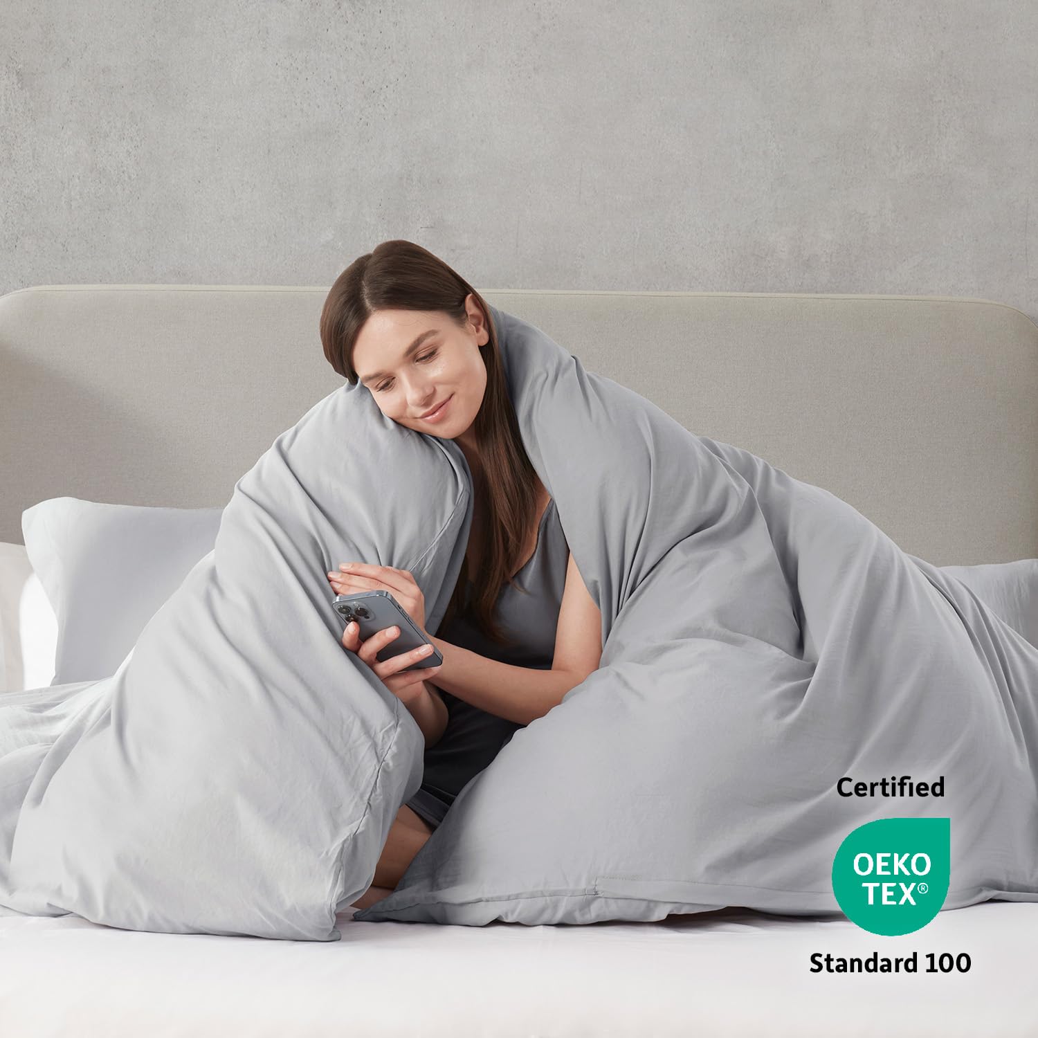 Nestl Light Grey Duvet Cover Full Size - Soft Prewashed Full Size Duvet Cover Set, 3 Piece, With Zipper Closure, 1 Duvet Cover 80X90 Inches And 2 Pillow Shams
