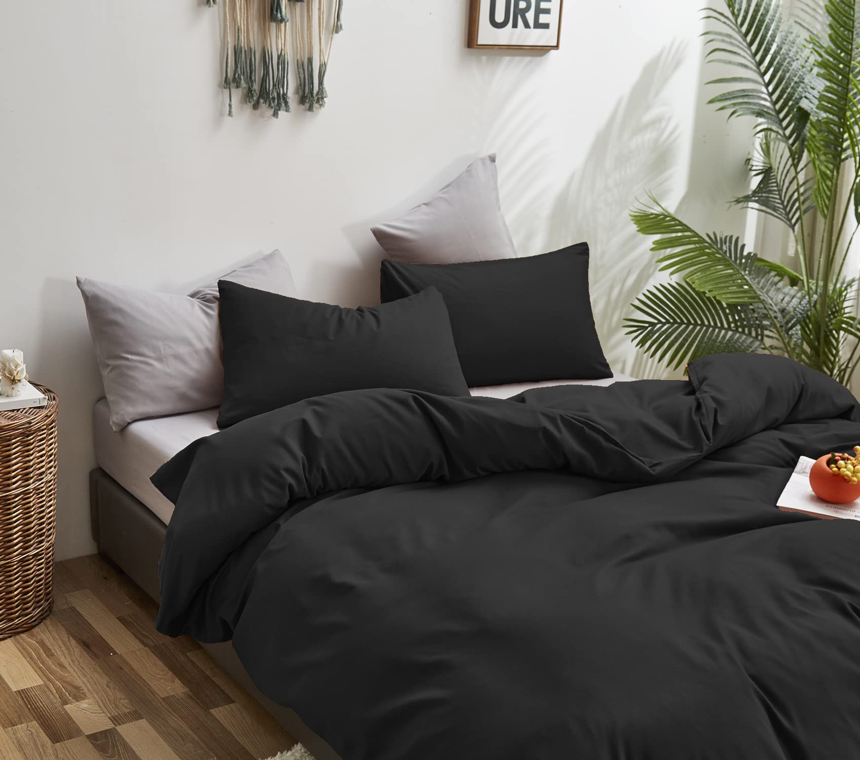 Karever Black Comforter Full Plain Black Bedding Pure Black Full Size Comforter Soft Durable Solid Black Comforter Set Women Men