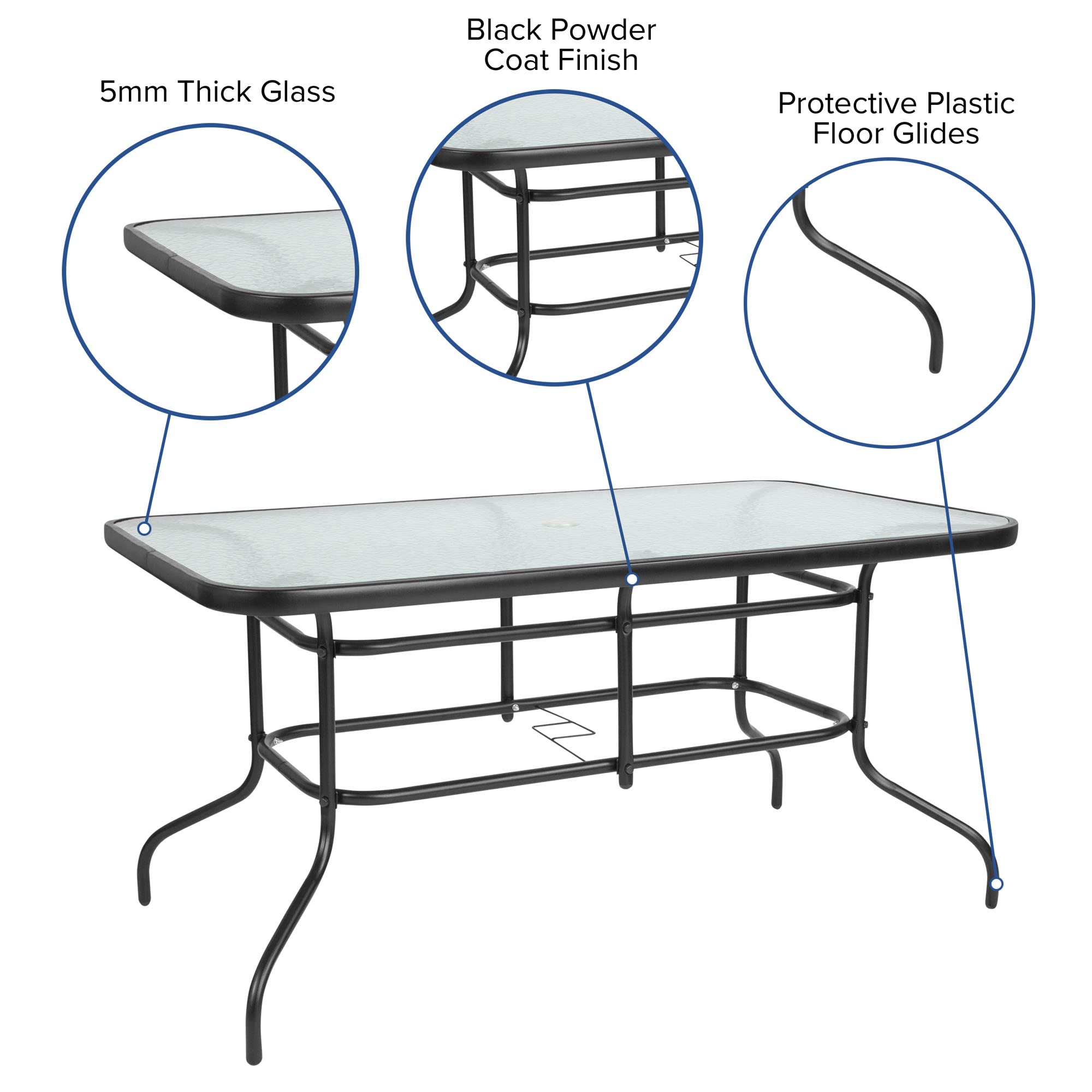 Flash Furniture Brazos 5 Piece Outdoor Patio Dining Set - 4 Brown Flex Comfort Stack Chairs - 55" Tempered Glass Patio Table with Umbrella Hole