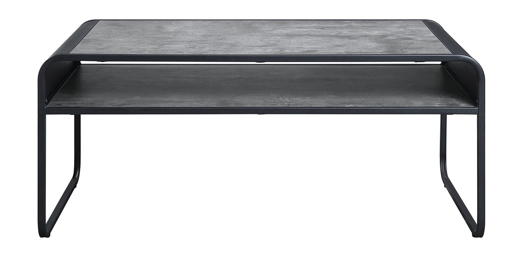 Acme Furniture Rectangular Coffee Table with Open Shelf, Concrete Gray and Black
