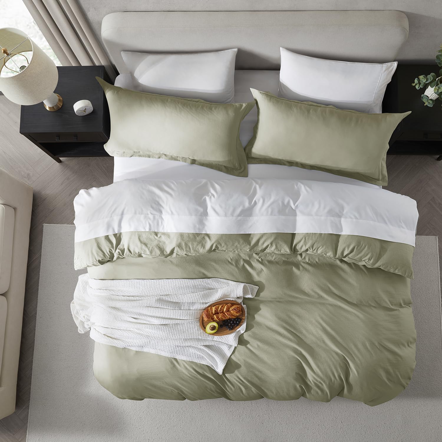 Nestl Light Sage Duvet Cover Full Size - Soft Prewashed Full Size Duvet Cover Set, 3 Piece, With Zipper Closure, 1 Duvet Cover 80X90 Inches And 2 Pillow Shams - No Comforter