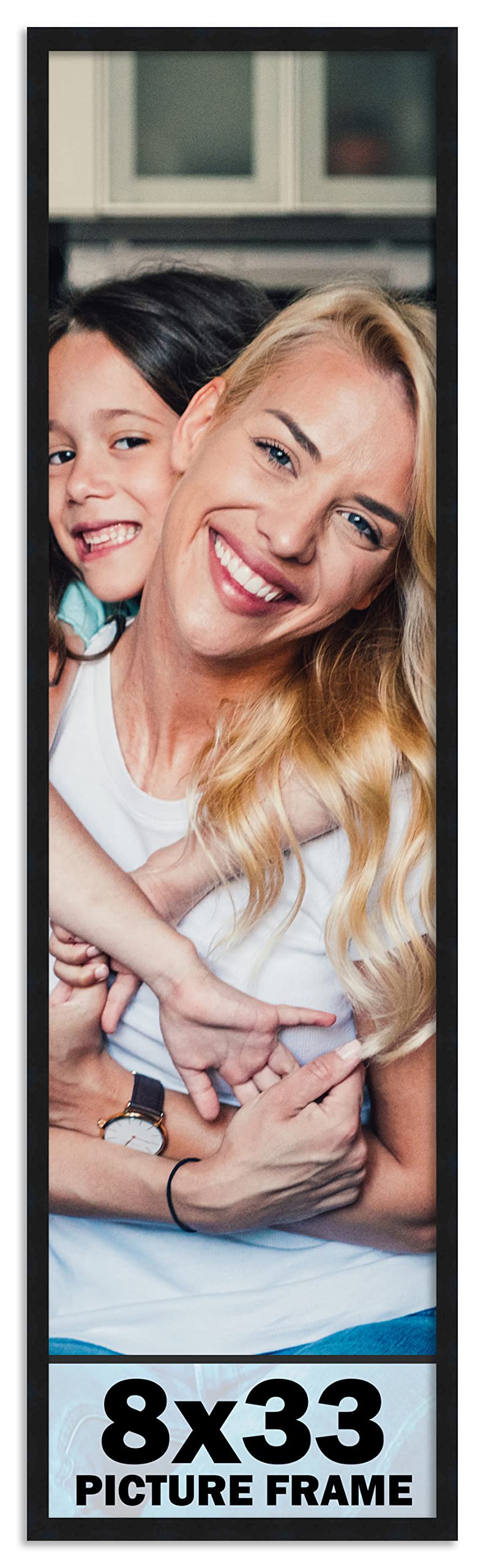 CountryArtHouse 8x33 Frame Black Solid Pine Wood Picture Frame Includes UV Acrylic Plexiglass, Acid Free Foam Backing Board and 