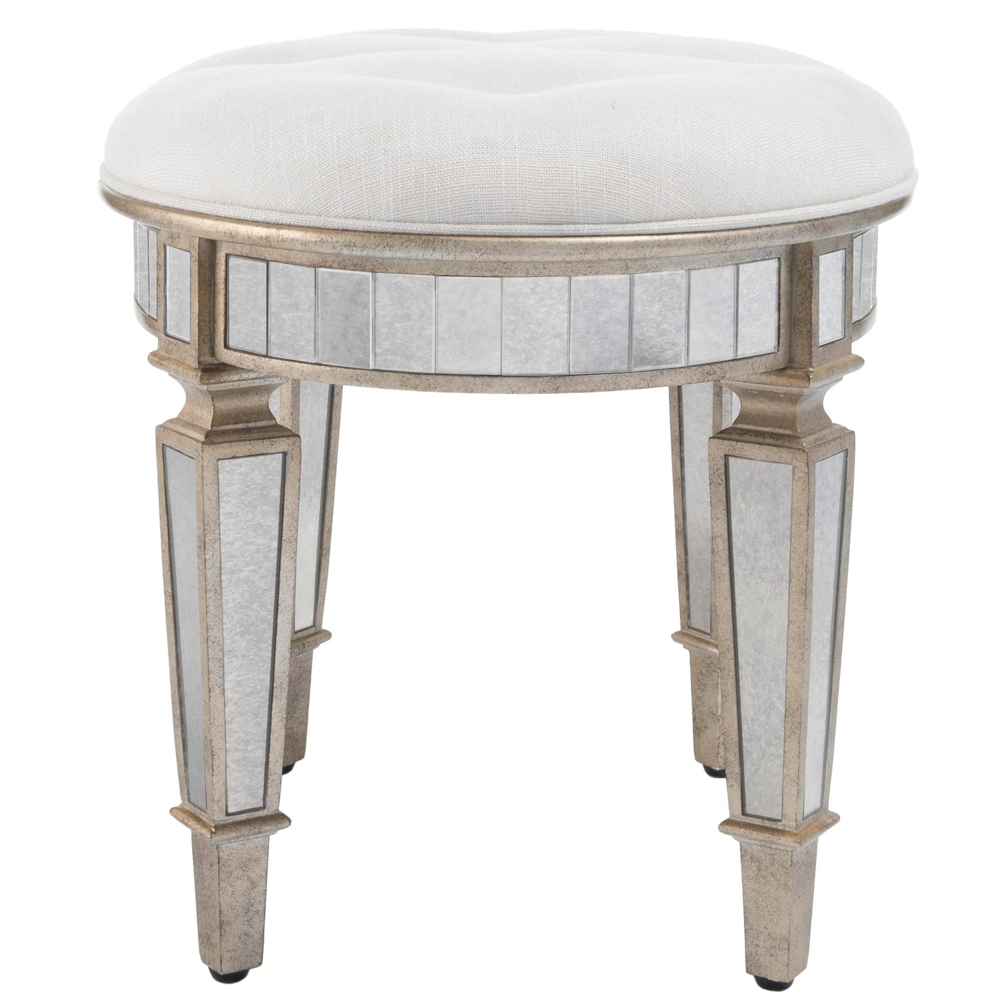 HomeRoots Silver Birch Wood Solids; MDF, Glass Modern Mirrored Vanity Stool