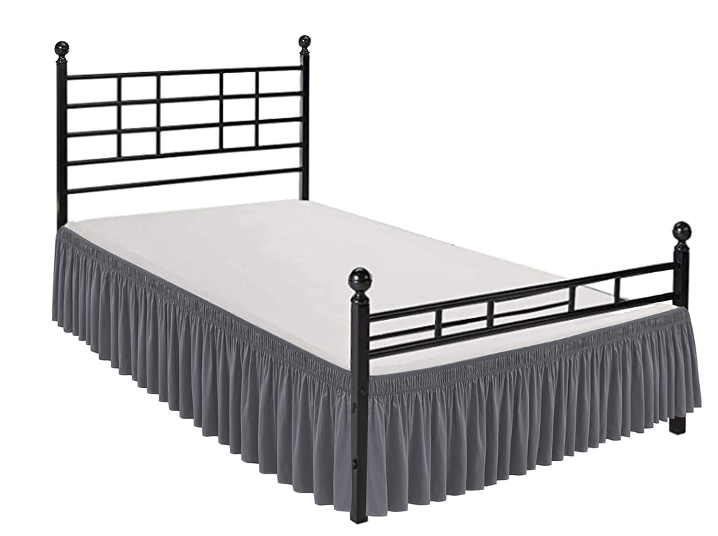 Biscaynebay Wrap Around Bed Skirts With Split Corners For Queen Beds 18' Drop, Dark Grey Elastic Dust Ruffles Easy Fit Wrinkle & Fade Resistant Silky Luxurious Fabric Solid Machine Washable