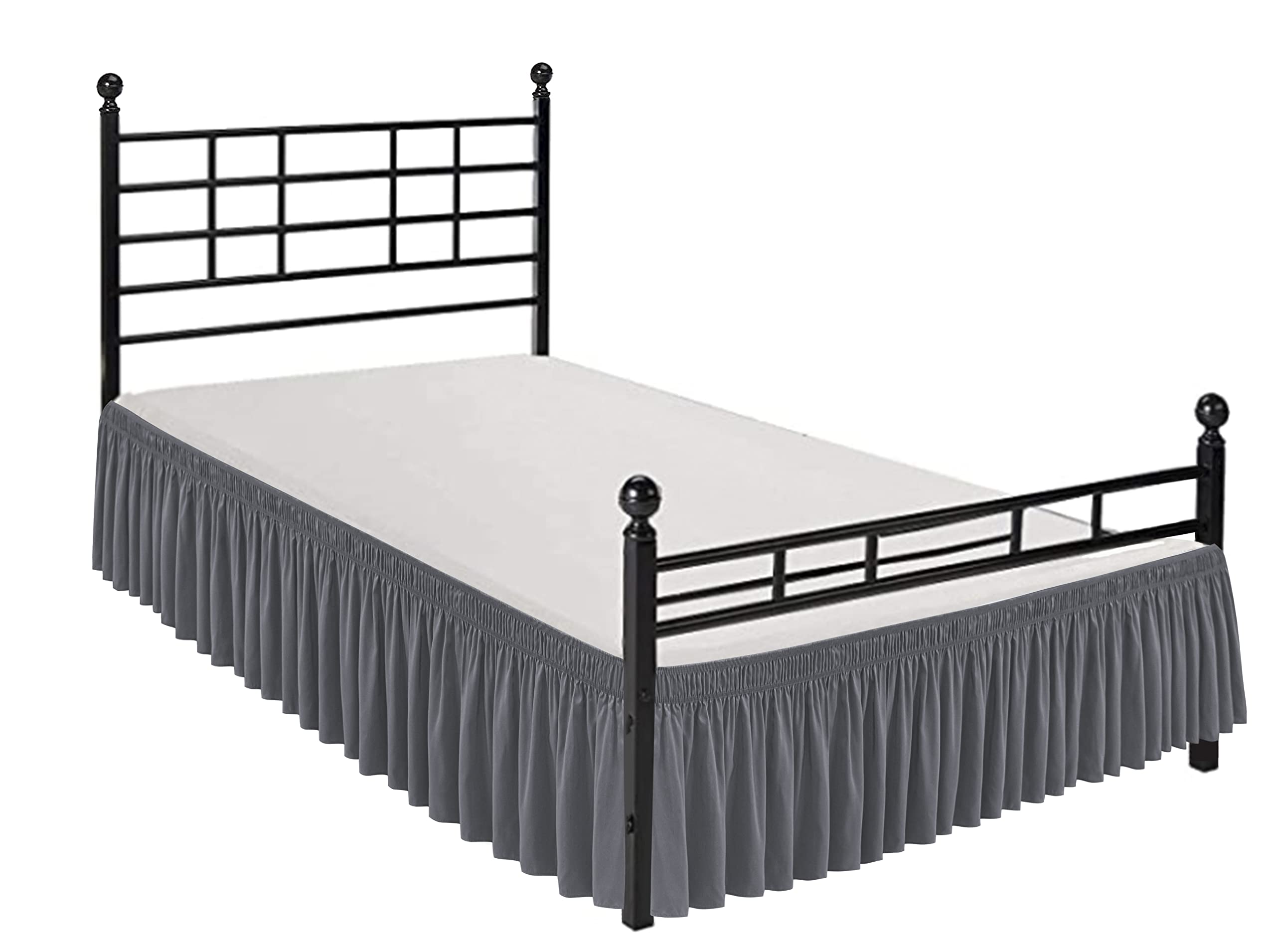 Biscaynebay Wrap Around Bed Skirts With Split Corners For Queen Beds 18' Drop, Dark Grey Elastic Dust Ruffles Easy Fit Wrinkle & Fade Resistant Silky Luxurious Fabric Solid Machine Washable