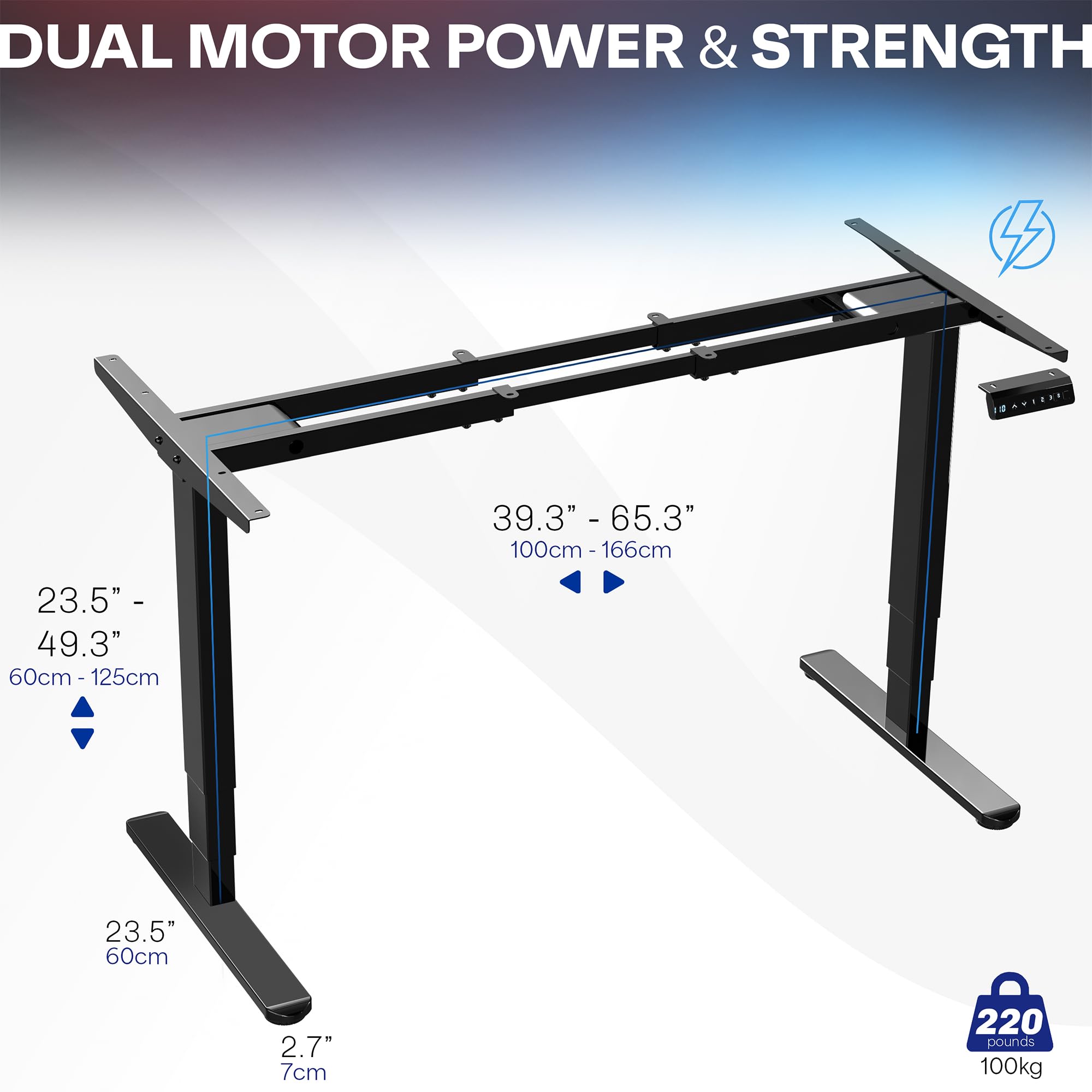 Vivo Electric Dual Motor Stand Up Desk Frame For 40 To 85 Inch Table Tops, Frame Only, 3 Stage Height Adjustable Diy Workstation With Memory Controller, Black, Desk-V103E