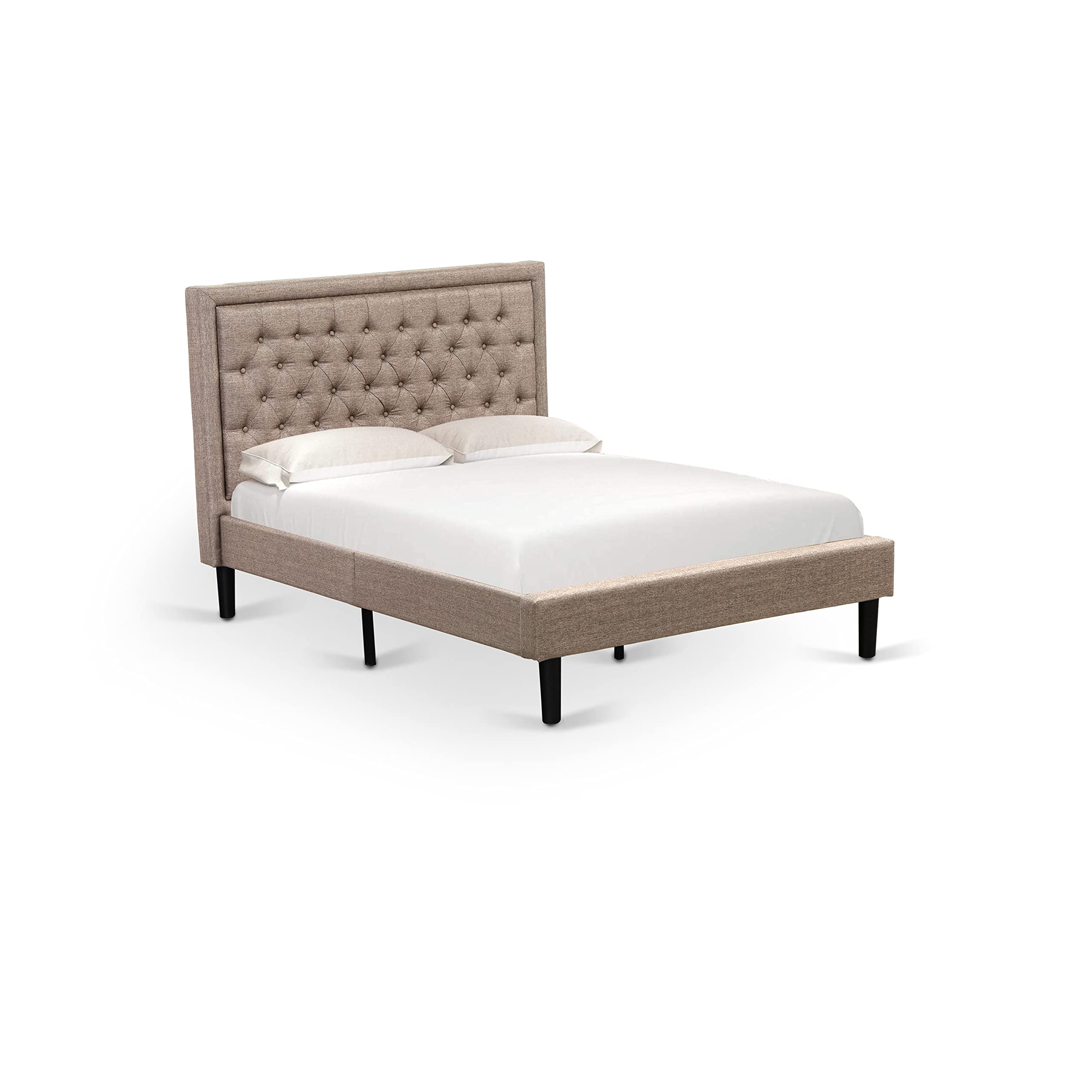 East West Furniture KD16F-1GA0C 2 Piece Set - 1 Full Size Bed Frame Dark Khaki Linen Fabric Padded and Button Tufted Headboard with 1 Nightstand Bedroom - Wire Brushed Butter Cream Finish Nightstand
