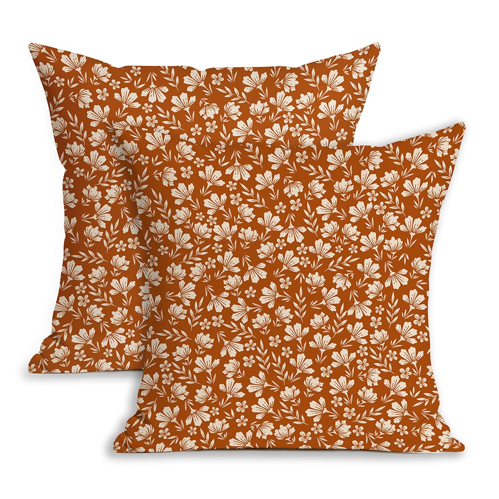 Allorry Rust Pillow Covers 18x18 Set of 2 Cute Vintage Daisy Floral Decorative Pillow Cases Spring Summer Fall Rustic Farmhouse 