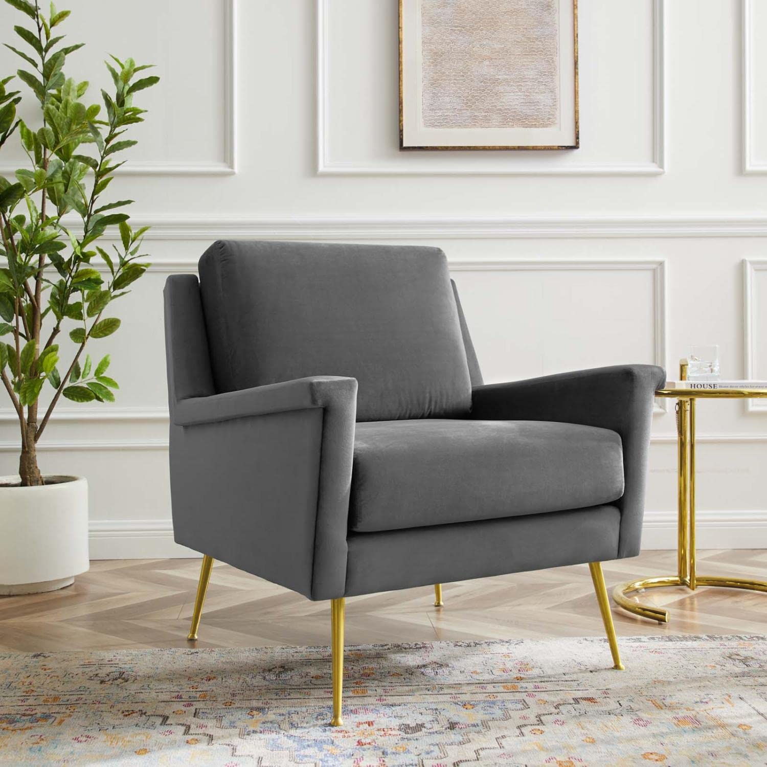 Modway Chesapeake Performance Velvet, Armchair, Gold Gray