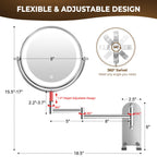 Conlwin 9' Wall Mounted Lighted Makeup Mirror, 3000Mah Rechargeable Double Sided 1X/10X Magnifying Mirror With Hook,3 Color Lig