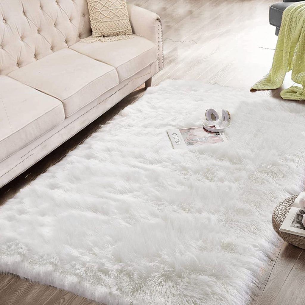 ORINOVA White Shag Washable Area Rugs for Living Room Faux Sheepskin Fuzzy Fur Rug for Bedroom Nursery Rug 3x5 Teen Room D  cor 