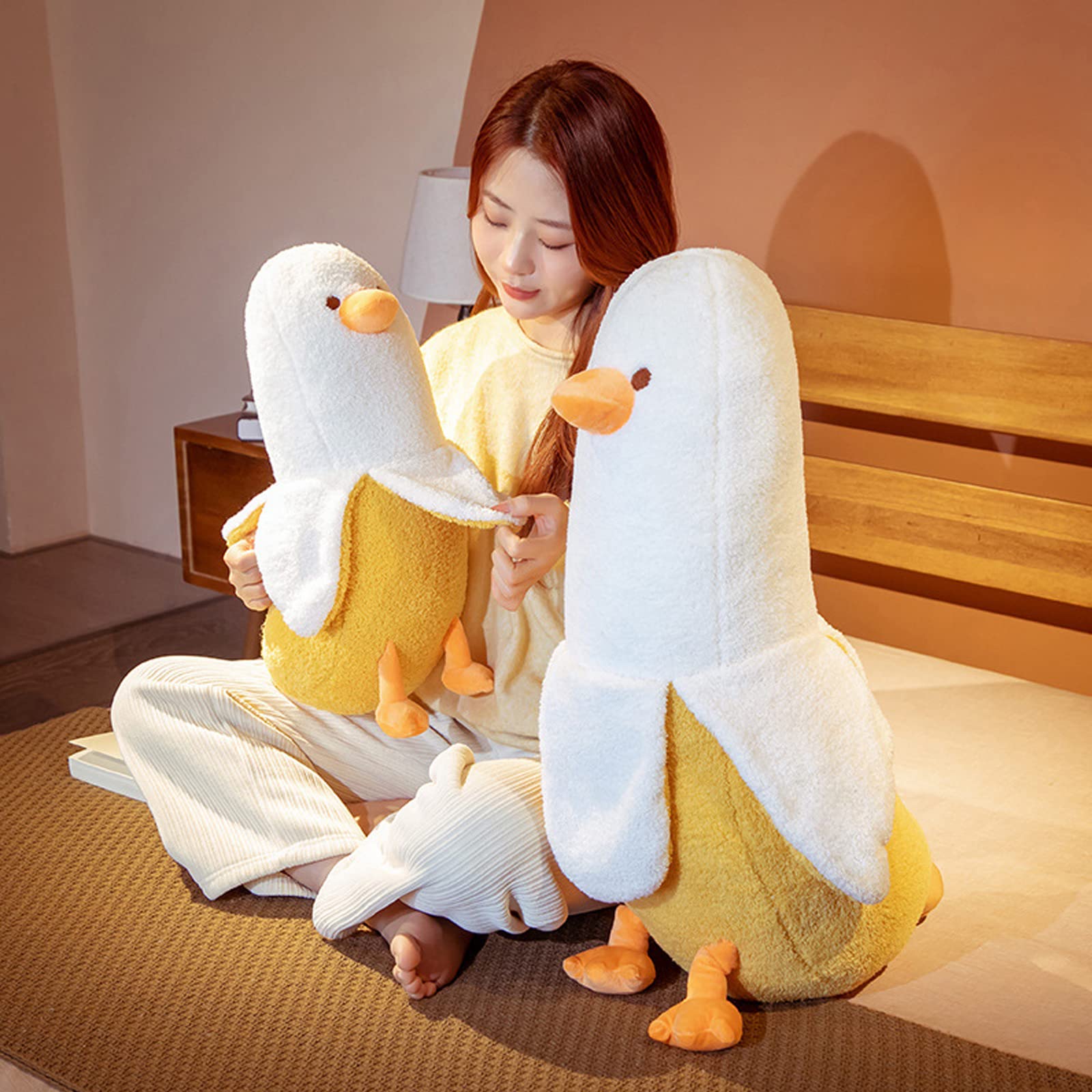 Hitoshe Banana Duck Plush Toy, Banana Duck Stuffed Animals Doll Cute Plushie Hugging Plush Pillow Gift For Girls And Boys (White