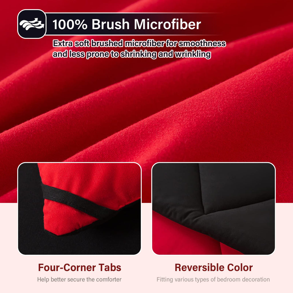Cosybay Bed In A Bag Full Reversible Comforter Sets 7Pcs All Season Down Alternative Bedding Sets Red And Black With Comforter,