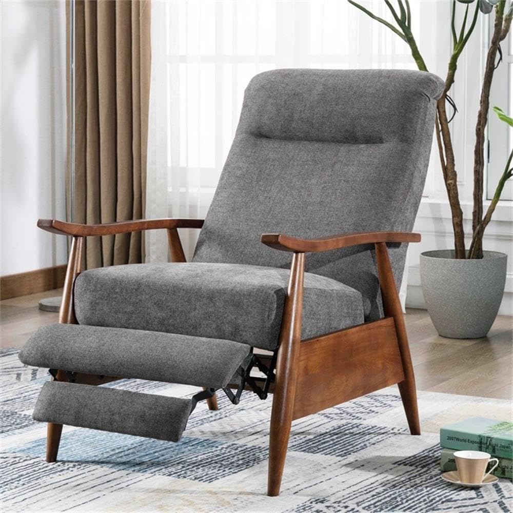 Comfort Pointe Soren Charcoal Polyester Fabric Wood Arm Push Back Recliner