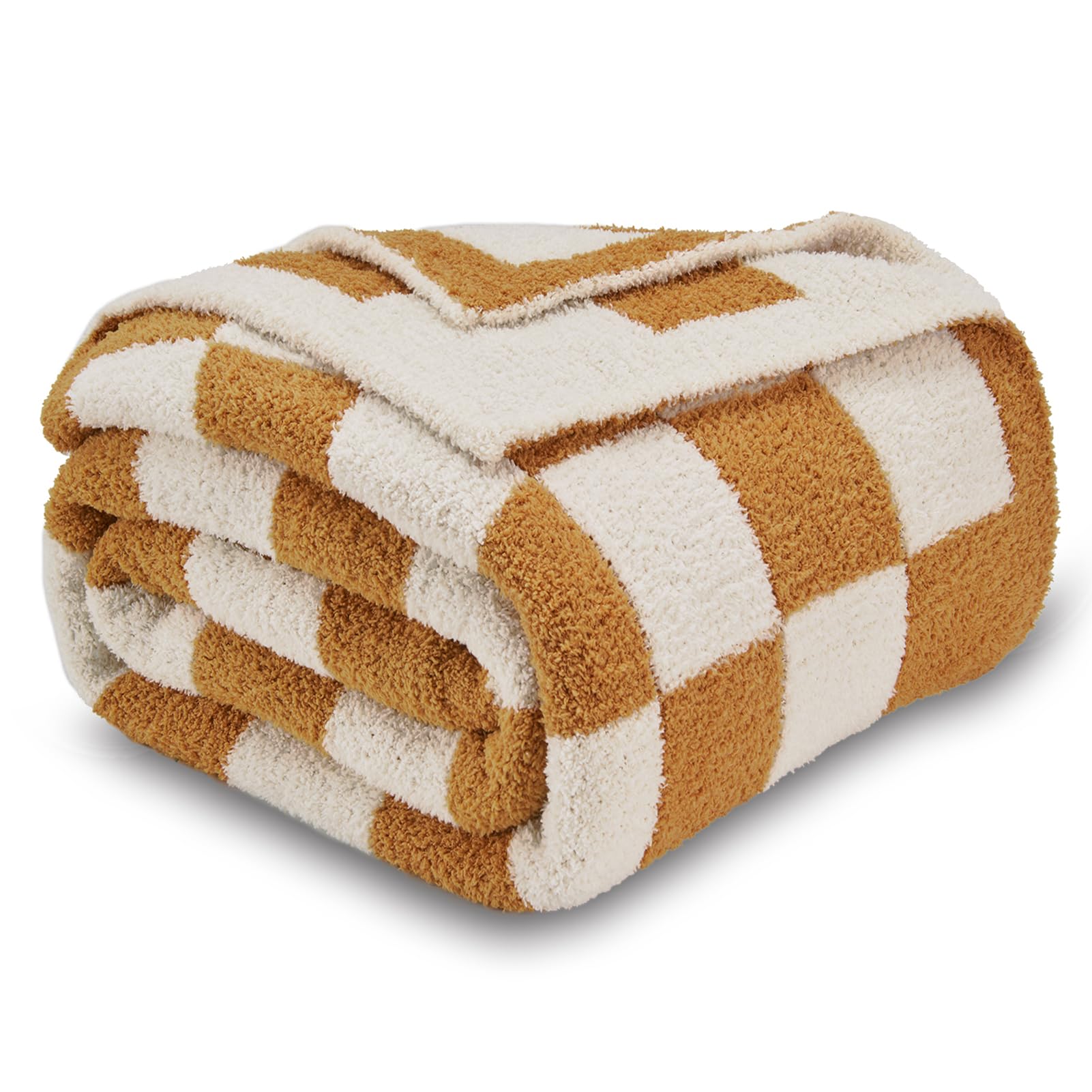 Cozecube Checkered Blanket,Ultra Soft Cozy Orange Checkered Throw Blanket, Warm Fluffy Checkerboard Throw Blanket, Orange And Wh